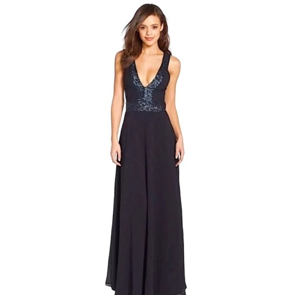 Dress The Population Delani Blue Sequin Trim Gown Maxi Cocktail Dress Women XS - Picture 4 of 13